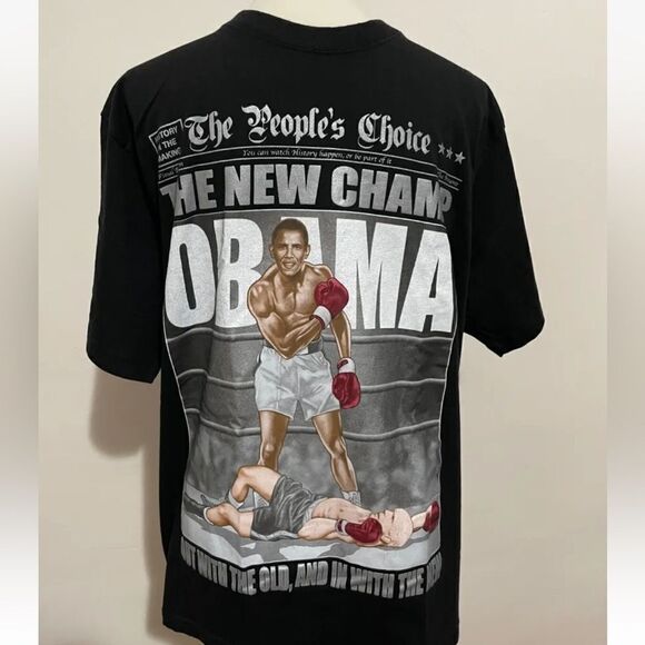 VTG Y2K BARACK OBAMA THE NEW CHAMP MUHAMMAD ALI T-SHIRT SIZE L BOXING - Picture 1 of 5
